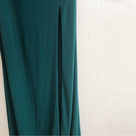 Ieena for Mac Duggal Emerald Draped Back Stretch Jersey Gown 8 - Picture 6 of 10
